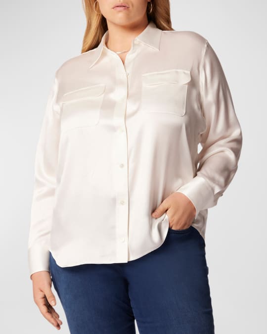 Plus Size Signature Button-Down Silk Shirt