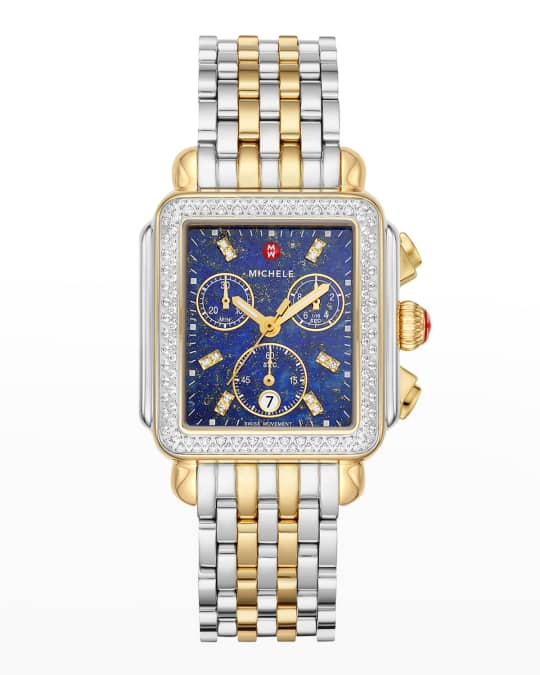 Deco Diamond and Lapis Dial Watch in Two Tone