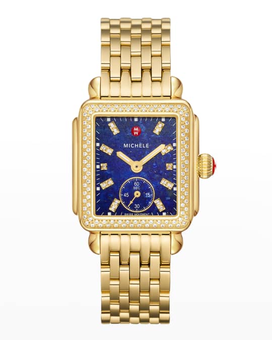 Deco Mid Diamond and Lapis Dial Watch in Gold Tone