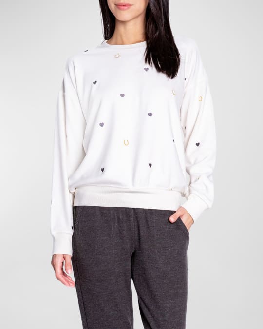Lucky In Love Embroidered Fleece Top