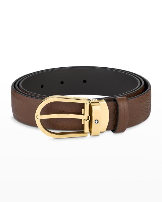 Montblanc Horseshoe buckle black/gold 30mm leather belt MONTBLANC Red Gold Horseshoe Pin Buckle Reversible Leather  main image 3