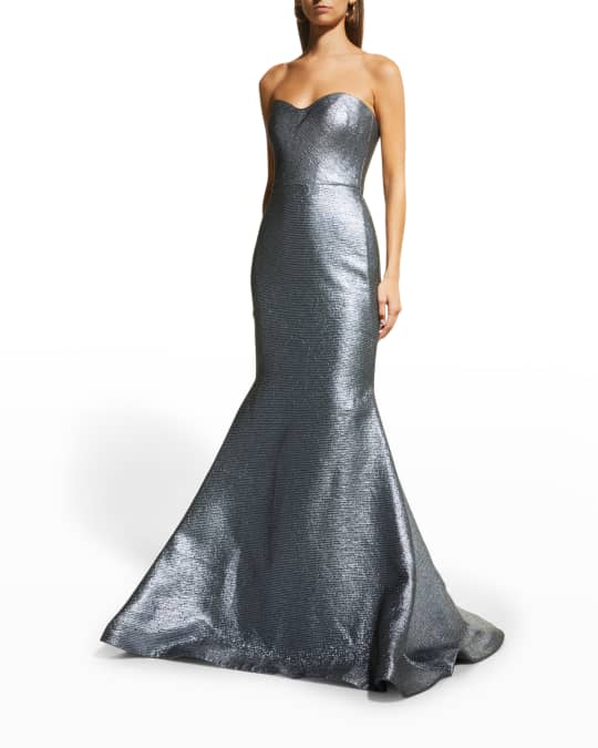 Romona Keveza Strapless Metallic Linen Mermaid Gown | Neiman Marcus