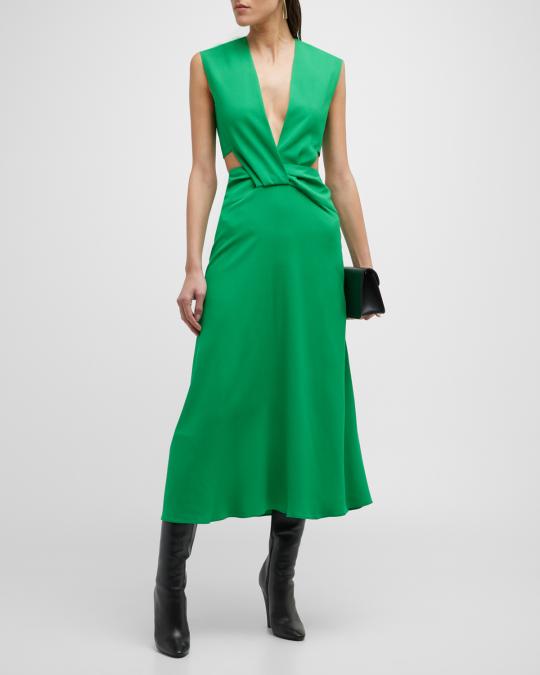 Plunging Twist Cutout Maxi Dress