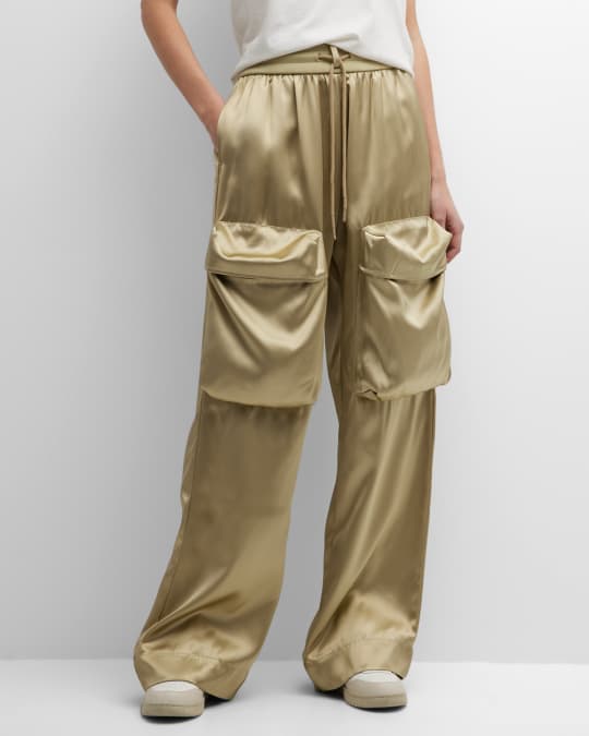 ★Off-White★ Duchess Cargo Pants White OWCF013F22FAB0020100 Off-White Duchesse Satin Wide-Leg Cargo Pants | Neiman Marcus
