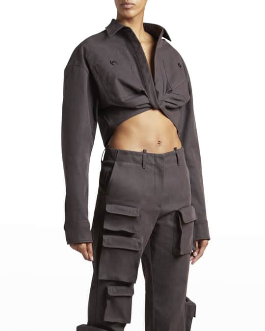 Tシャツ・カットソー OFF-WHITE WOMEN Twist Crop Cargo Shirt Dark Grey Off-White Co Twist Crop Cargo Shirt Dark Grey No C | Neiman