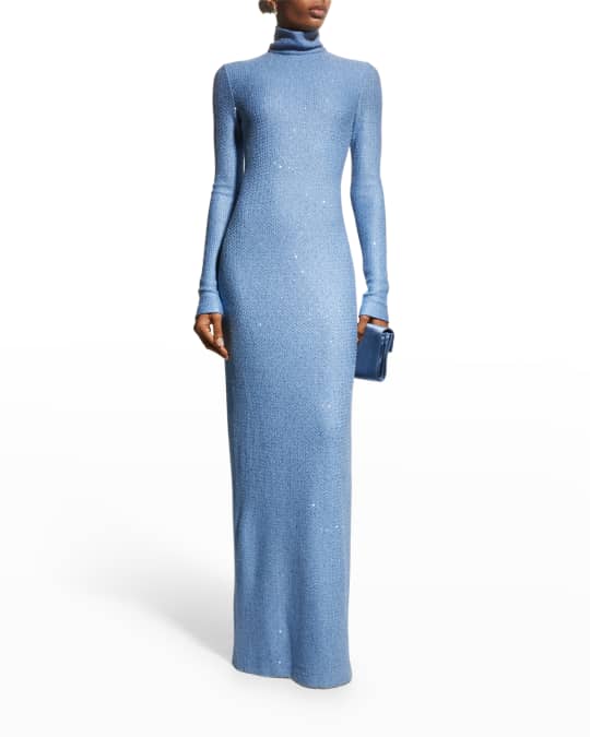 St. John Turtleneck Paillette Knit Column Gown Neiman Marcus