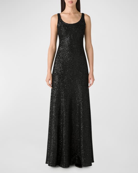 St. John Scattered Sequins Knit Scoop-Neck Gown | Neiman Marcus