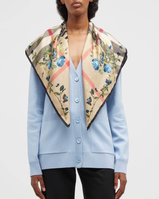 Burberry Floral Check Silk Square Scarf Neiman Marcus