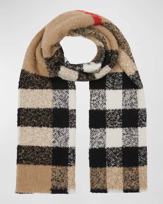 Burberry Boucle Half Mega Check Cashmere-Blend Scarf | Neiman Marcus