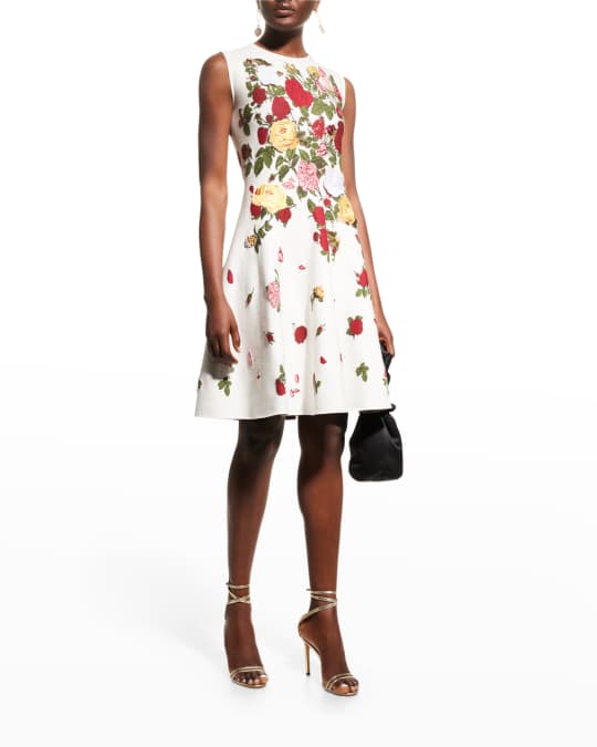 Oscar de la Renta Degrade Rose Jacquard Fit-&-Flare Dress | Neiman Marcus