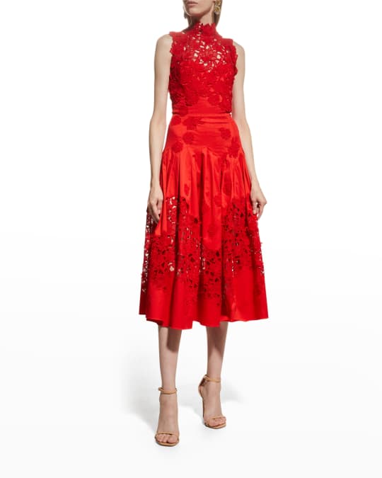 Oscar de la Renta Guipure Lace Midi Dress Neiman Marcus
