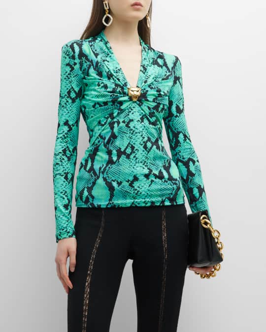 ROBERTO CAVALLI 売れ筋商品|||ロベルトカヴァリ Tシャツ トップス レディース Tops Green Bandana Print Shirt in Green for Women | Roberto Cavalli®