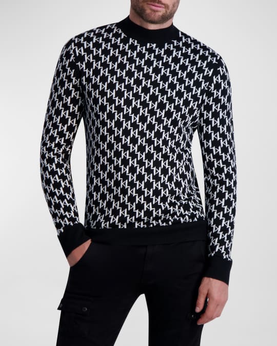 Karl Lagerfeld Paris Men's Monogram Mock-Neck Sweater | Neiman Marcus