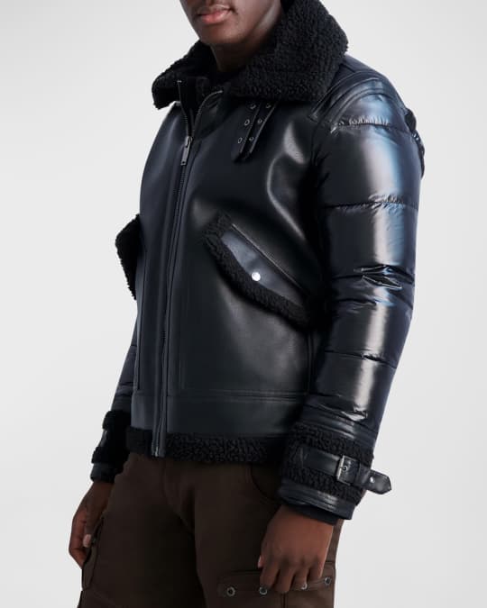 Men s Faux Shearling Fabric Blocked Jacket