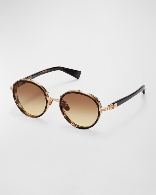 Balmain Croissy Round Acetate & Titanium Sunglasses | Neiman  display picture 3