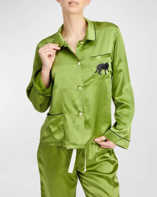 Morgan Lane Ruthie Embroidered Silk Pajama Top Neiman Marcus