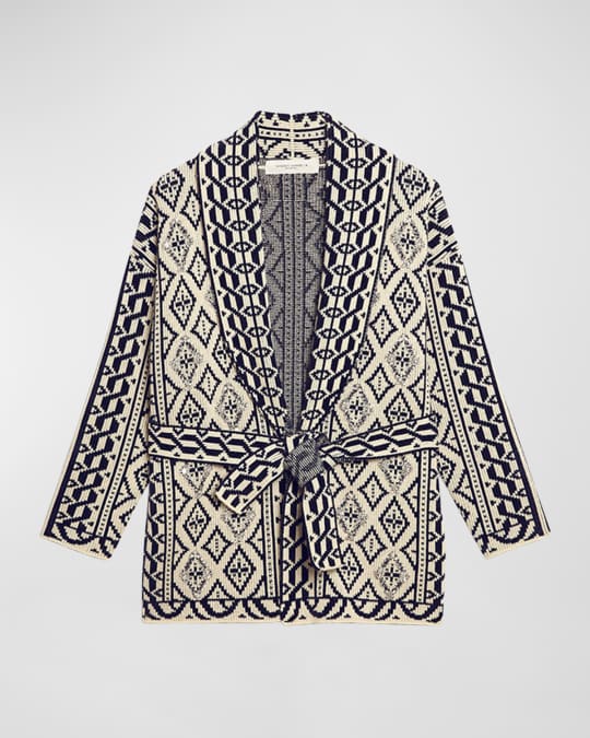 【あすつく】 Golden Cardigan Jacquard Bicolor Belted Journey Goose トップス