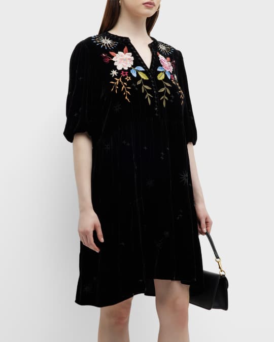 Johnny Was Plus Size Celestin Embroidered Velvet Dress | Neiman Marcus