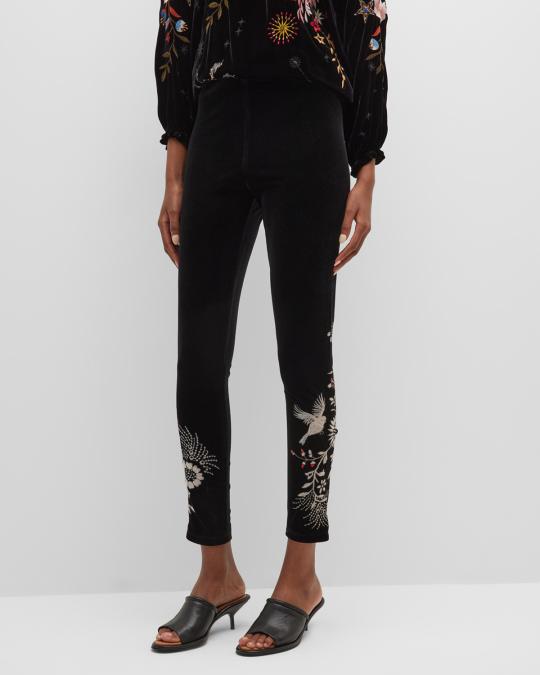 Pantaloni cropped con ricamo in velluto Donna, Nero | TWINSET Milano