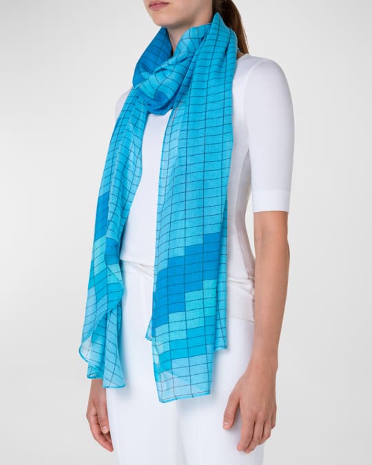 Akris punto Wave-Print Cashmere Toile Shawl Scarf Neiman Marcus