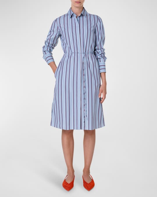 akris punto striped shirt dress Akris punto Striped Cinched-Waist Cotton Popeline Shirtdress