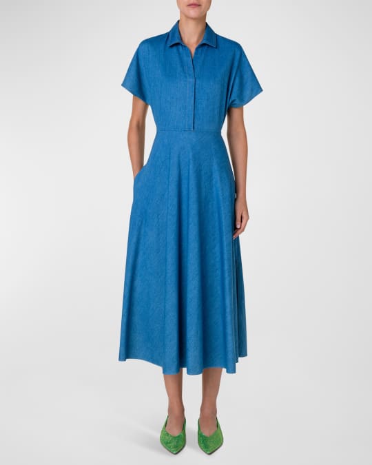 Akris punto Washed Denim Midi Dress with Kimono Sleeves | Neiman Marcus