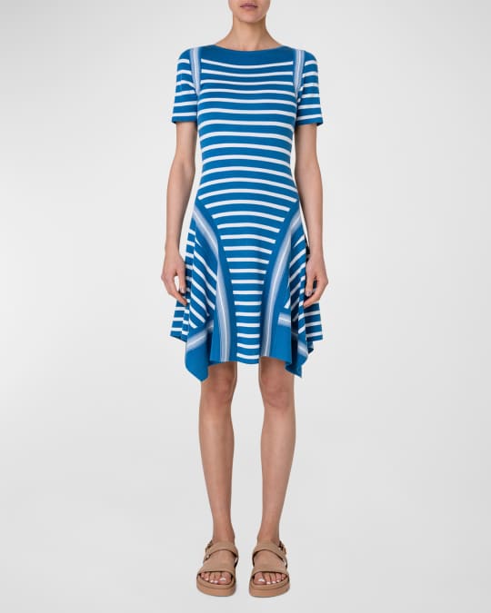 Akris punto Striped Knit Short Sleeve Handkerchief Dress Neiman Marcus
