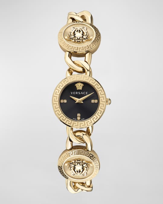 Versace 26mm Stud Icon Bracelet Watch, Gold/Black | Neiman Marcus