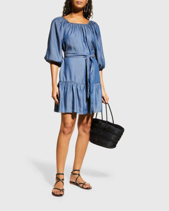Chambray Tiered Mini Dress