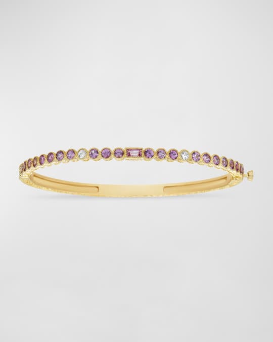 18K Yellow Gold Pink Sapphire and White Diamond Bangle