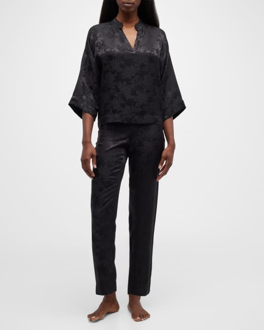 Josie Natori Kurokawa Floral Jacquard Satin Pajama Set | Neiman Marcus