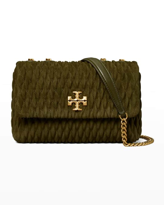 Tory Burch Kira Suede Ruched Small Convertible Shoulder Bag in Green