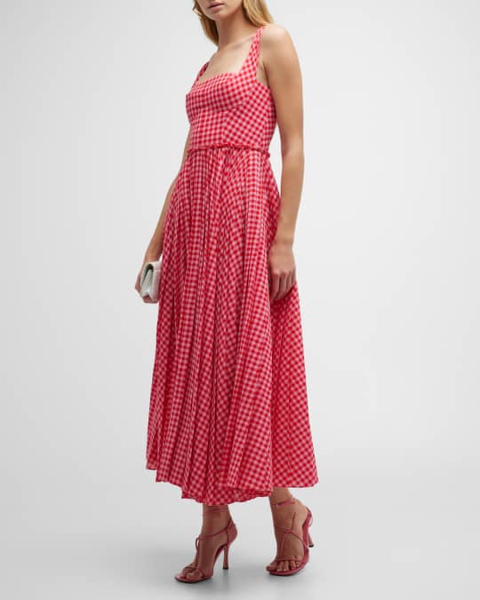 Gingham Square Neck Wool Dress