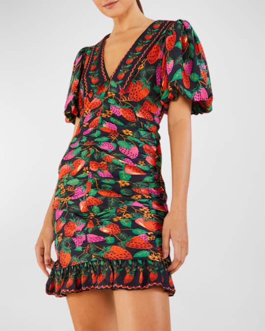 Farm Rio Lady Strawberry Puff-Sleeve Mini Dress | Neiman Marcus