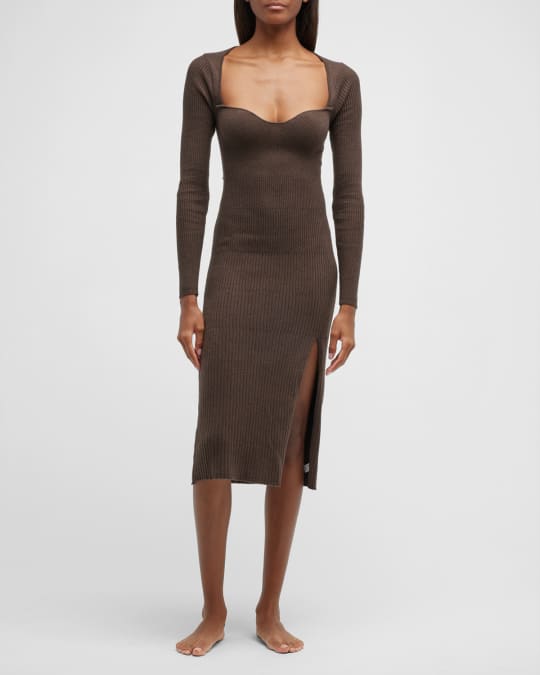 strapless open back dress Baltic Born Womens Waldorf Ribbed Midi Dress | Chestnut
