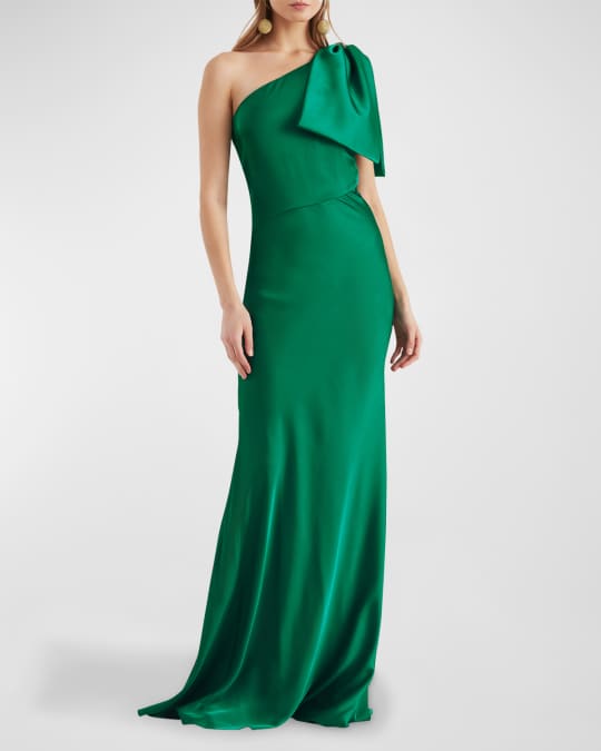 Sachin & Babi Aubrey One-Shoulder Bow Column Gown | Neiman Marcus