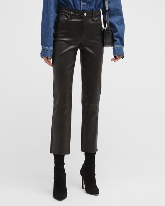 Le High Straight Cropped Slim Straight Leather Pants
