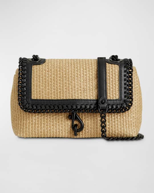 即発！レベッカミンコフ Medium Edie Raffiaチェーン藁バッグ Rebecca Minkoff Edie Woven Chain Straw Crossbody Bag
