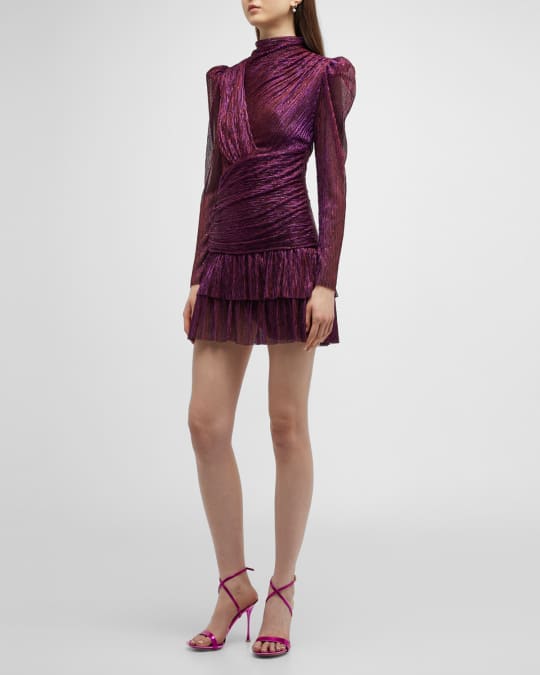 Sabina Musayev Angela Sequined Asymmetric Pleated Mini Dress | Neiman Marcus