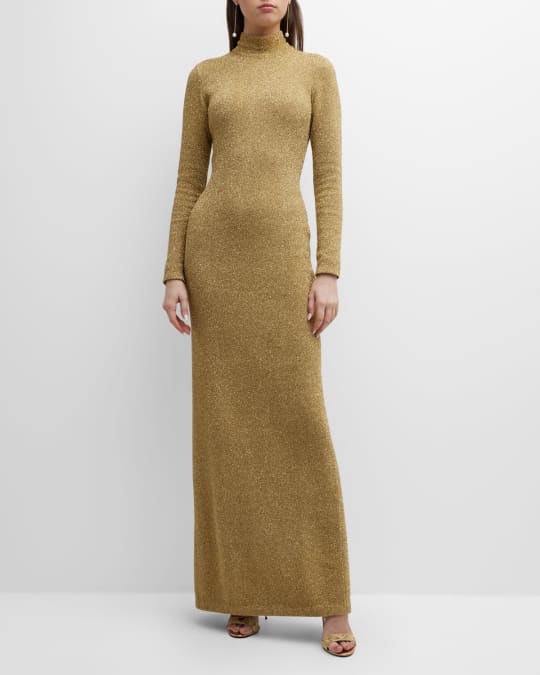 Carolina Herrera Turtleneck Metallic Knit Gown | Neiman Marcus