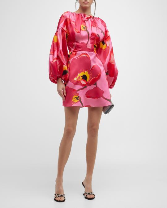 silk floral mini dress Floral silk minidress in pink - Chloe