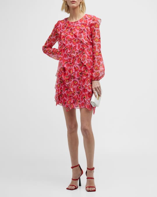 Floral Cascading Ruffles Chiffon Mini Dress Floral Cascading Ruffles Chiffon Mini Dress