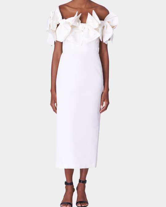 Carolina Herrera Off Shoulder Cocktail Dress with Bow Details Neiman Marcus