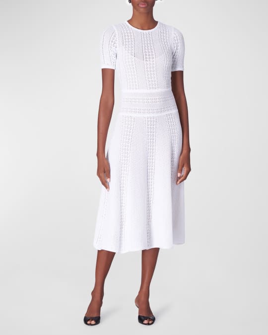 Carolina Herrera Wide-Waistband Crochet Knit Midi Dress | Neiman Marcus
