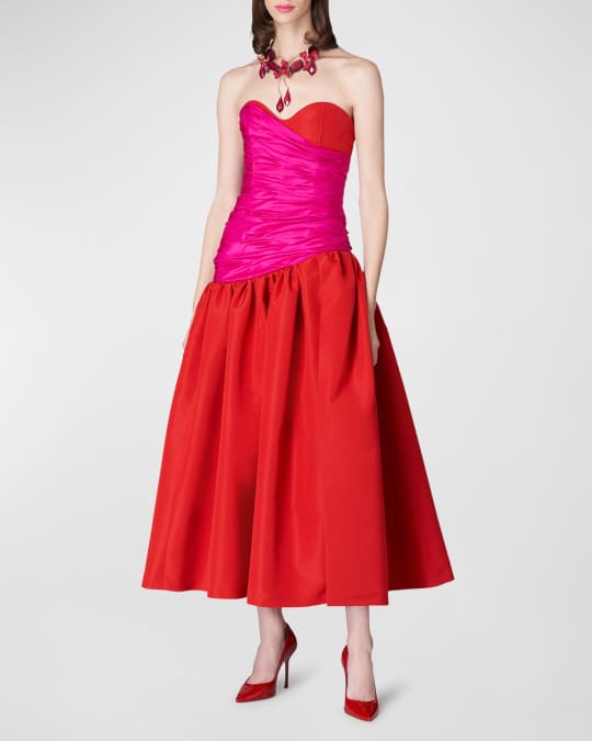 Strapless Ruched-Bodice Fit-&-Flare Midi Dress