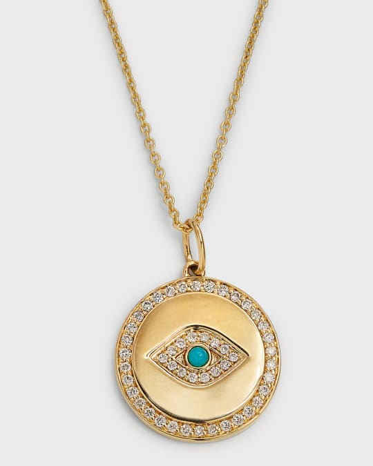 Sydney Evan 14K Evil Eye Coin Medallion on Tiffany Chain Necklace Neiman Marcus