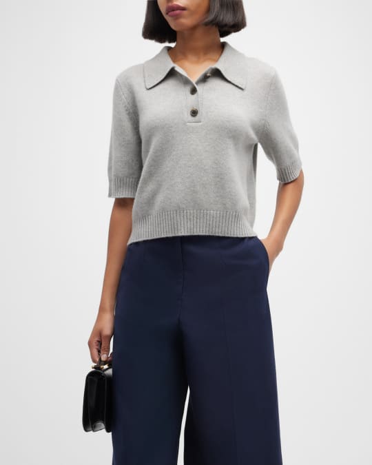 Lisa Yang Simonette Short-Sleeve Cashmere Polo Sweater | Neiman Marcus