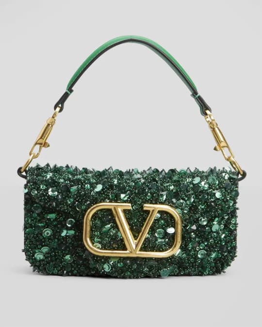 Loco Small Sequined Shoulder Bag in Green - Valentino Garavani