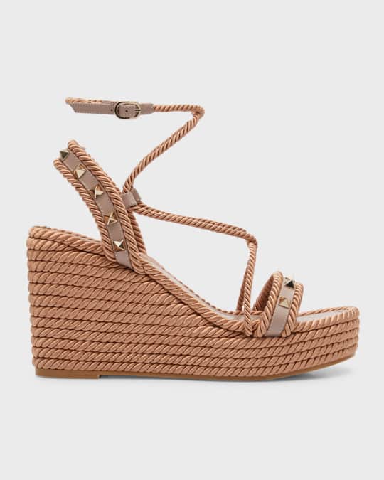 Rockstud Calfskin Wedge Espadrille Sandals