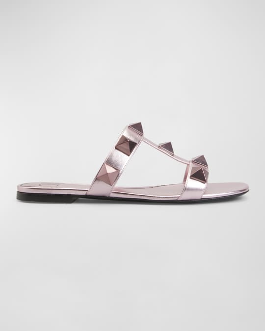 Valentino Garavani Roman Stud Flat Slide Sandals | Neiman Marcus